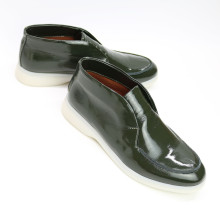 Лаковые высокие лоферы в цвете хаки на светлой подошве Арт. 156-4