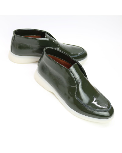 Лакові високі лофери в кольорі хакі на світлій підошві Арт. 156-4