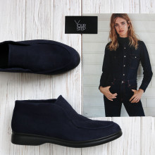 Високі лофери із синього нубука на чорній підошві Арт. 156-4