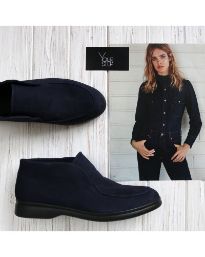 Високі лофери із синього нубука на чорній підошві Арт. 156-4