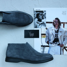 Високі лофери із замші в темно сірому кольори на чорній підошві Арт. 156-4