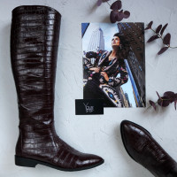 Високі чоботи із бордової шкіри під рептилію Арт. 104-5