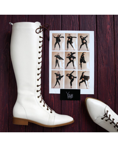 Бежеві високі чоботи зі шнурівкою Арт. 104-4