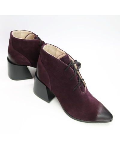 Ботильоны из замши цвета баклажан с эффектом потертости  Арт. 657-10/6062