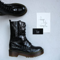 Черевики із чорної шкіри під рептилію Арт. 12-30/22б/ф