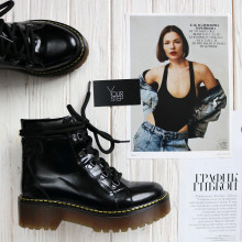 Ботинки со шнуровкой из матового лака черного цвета  Арт. As-4/22Р