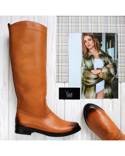 Чоботи з рудої шкіри з ефектом потертості Арт.12-33V