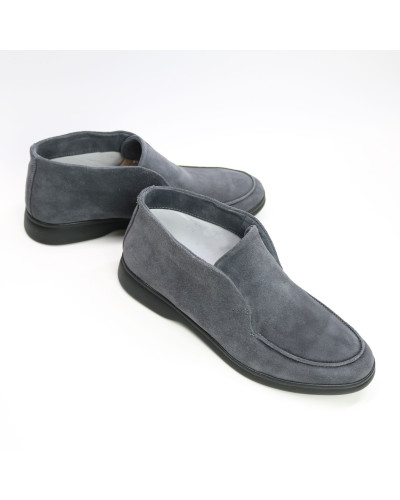 Високі лофери із замші в темно сірому кольори на чорній підошві Арт. 156-4