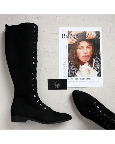 Чорні високі чоботи зі шнурівкою Арт. 104-4