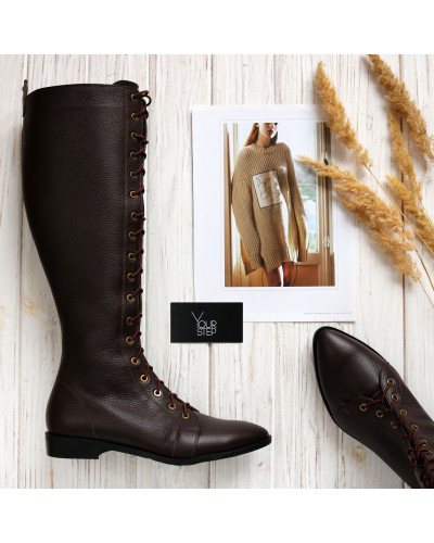 Високі чоботи зі шнурівкою зі шкіри Арт. 104-4