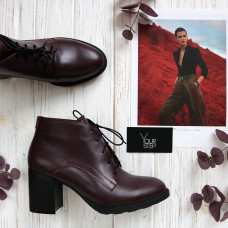 Ботильоны из бордовой кожи на устойчивом каблуке Арт. 605-8Alf