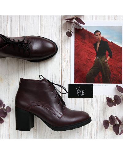 Ботильоны из бордовой кожи на устойчивом каблуке Арт. 605-8Alf