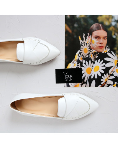 Белые кожаные балетки с острым носком (Арт.17-11)