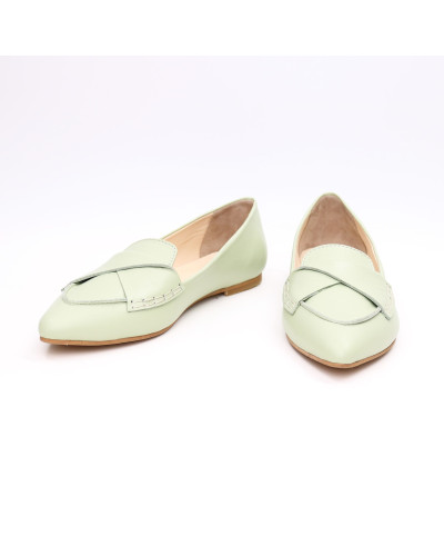 Балетки з гострим носком із натуральної шкіри в кольорі фісташка (Арт. 17‑11)