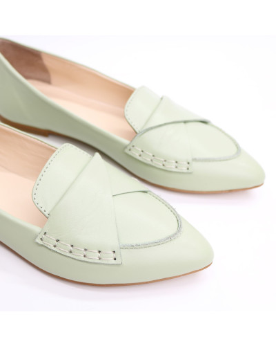 Балетки з гострим носком із натуральної шкіри в кольорі фісташка (Арт. 17‑11)