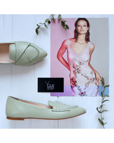 Балетки з гострим носком із натуральної шкіри в кольорі фісташка (Арт. 17‑11)