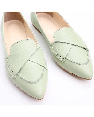 Балетки з гострим носком із натуральної шкіри в кольорі фісташка (Арт. 17‑11)