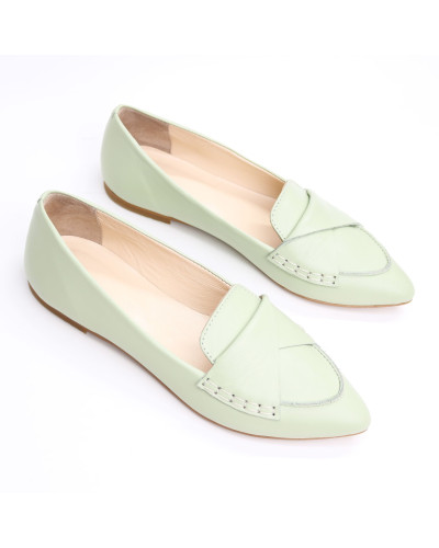 Балетки з гострим носком із натуральної шкіри в кольорі фісташка (Арт. 17‑11)