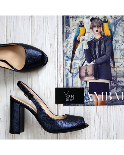 Босоножки из синей кожи флотар с напылением Арт. 95-5/44ОК