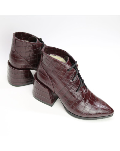 Ботильоны из бордовой кожи под рептилию Арт. 657-10/6062Ок