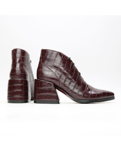 Ботильоны из бордовой кожи под рептилию Арт. 657-10/6062Ок