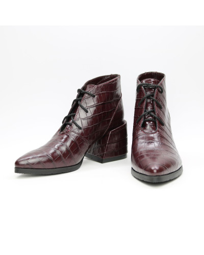 Ботильоны из бордовой кожи под рептилию Арт. 657-10/6062Ок