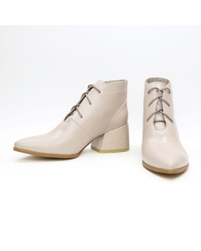 Ботильоны из кожи с принтом под рептилию бежевого цвета  Арт. 657-10/w324Ок