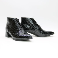 Ботильоны из лаковой кожи черного цвета под рептилию Арт. 457-7/53Ок 