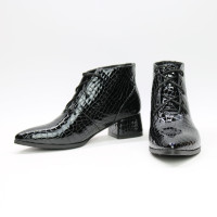 Ботильоны из лаковой кожи черного цвета под рептилию Арт. 457-7/53Ок 