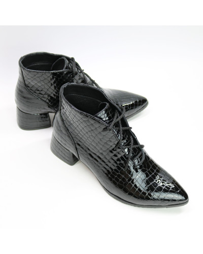 Ботильоны из лаковой кожи черного цвета под рептилию Арт. 457-7/53Ок 