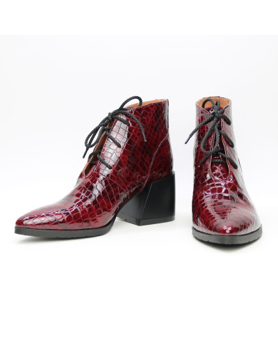 Ботильоны из лаковой кожи под рептилию в цвете бордо Арт. 657-10/6062