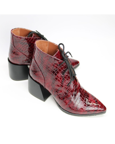 Ботильоны из лаковой кожи под рептилию в цвете бордо Арт. 657-10/6062