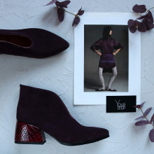 Ботильоны с глубоким вырезом из замши цвета баклажан на обтяжном каблуке Арт. 657-6/w324Ок