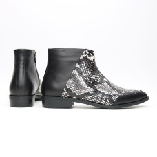 Ботинки из черной кожи и нубука бежево-черного цвета под питон с острым носиком Арт. 104-2