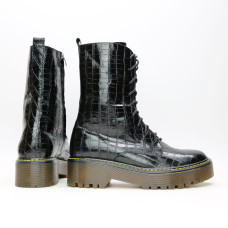 Черевики із чорної шкіри під рептилію Арт. 12-30/22б/ф