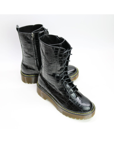 Черевики із чорної шкіри під рептилію Арт. 12-30/22б/ф