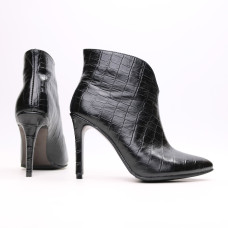 Ботинки из черной кожи под рептилию на шпильке Арт. 35-15/60Kr