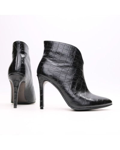 Ботинки из черной кожи под рептилию на шпильке Арт. 35-15/60Kr