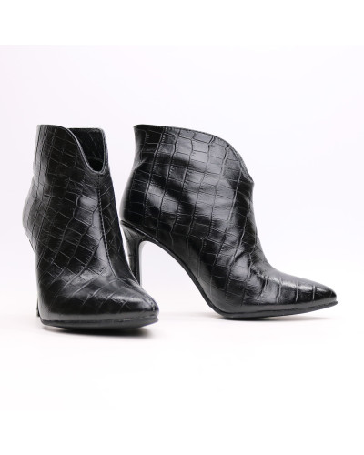 Ботинки из черной кожи под рептилию на шпильке Арт. 35-15/60Kr