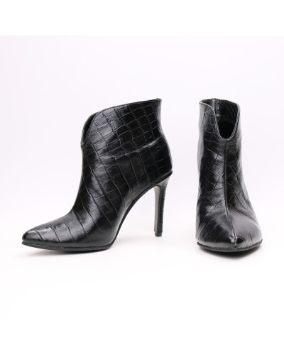 Ботинки из черной кожи под рептилию на шпильке Арт. 35-15/60Kr