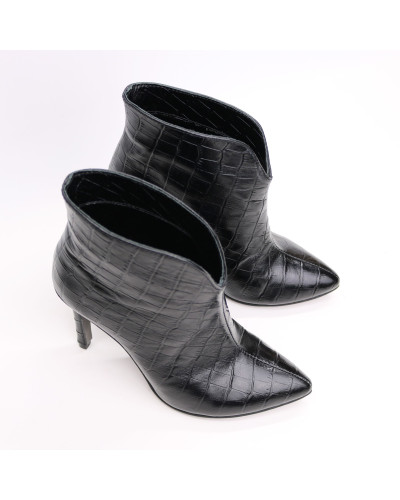 Ботинки из черной кожи под рептилию на шпильке Арт. 35-15/60Kr