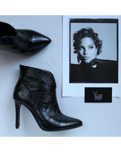 Ботинки из черной кожи под рептилию на шпильке Арт. 35-15/60Kr