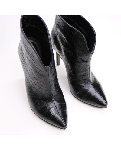 Ботинки из черной кожи под рептилию на шпильке Арт. 35-15/60Kr
