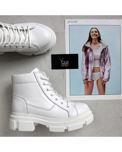 Ботинки со шнуровкой из кожи белого цвета Арт. 51-3/260