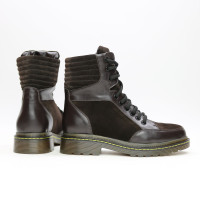 Ботинки со шнуровкой из кожи и замши цвета шоколад  Арт. 05-12/(As11)