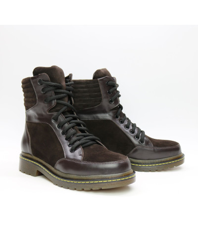 Ботинки со шнуровкой из кожи и замши цвета шоколад  Арт. 05-12/(As11)