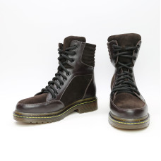 Ботинки со шнуровкой из кожи и замши цвета шоколад  Арт. 05-12/(As11)