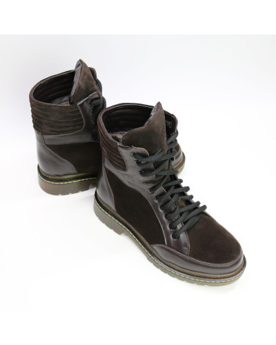 Ботинки со шнуровкой из кожи и замши цвета шоколад  Арт. 05-12/(As11)