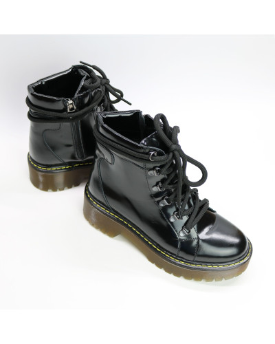 Ботинки со шнуровкой из матового лака черного цвета  Арт. As-4/22Р