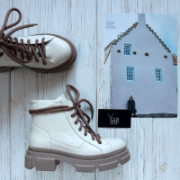 Ботинки со шнуровкой из светло-бежевой кожи Арт. 51-3/260